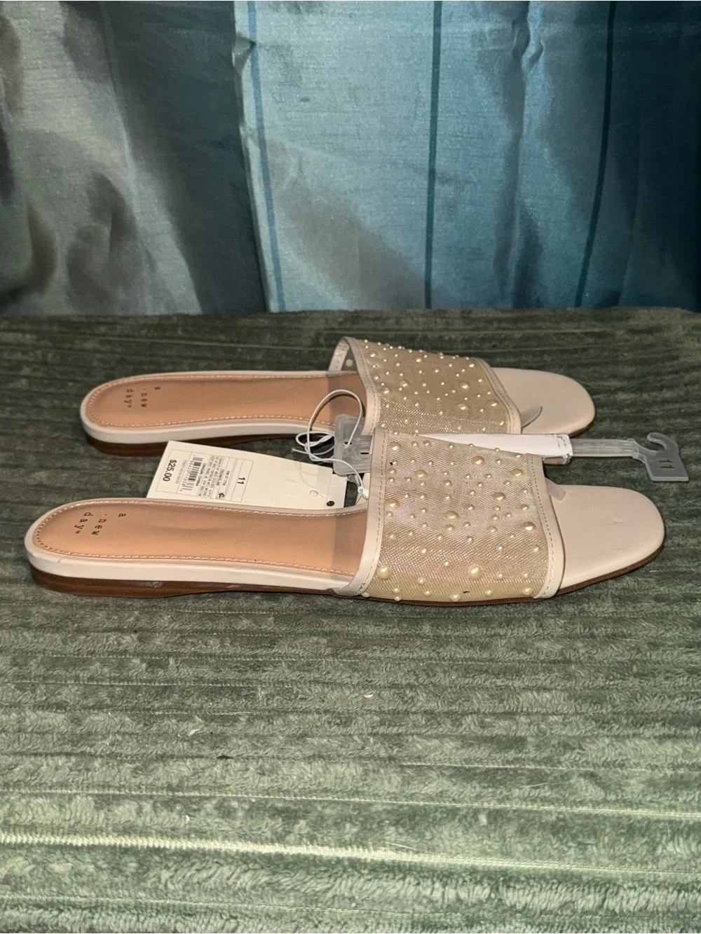 a new day Nude Beaded Mesh Slide Sandals